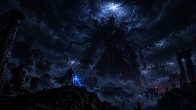 Zeus vs Typhon, a Greek mythology desktop wallpaper