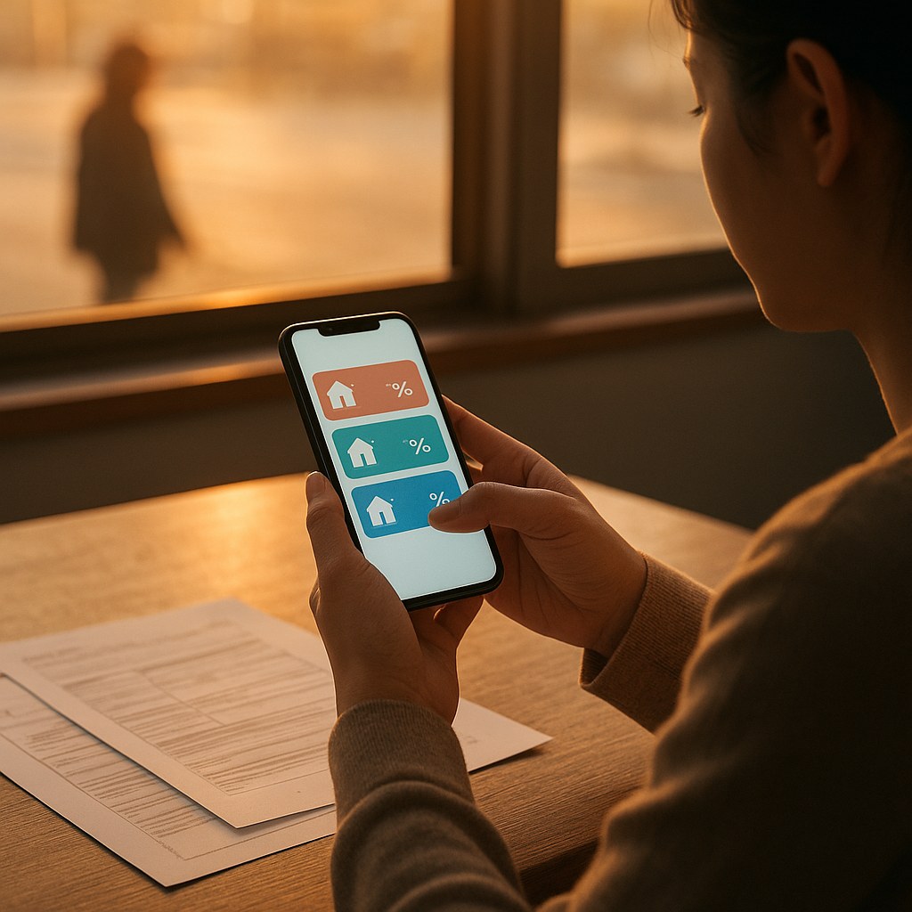 person using mobile banking app for loan comparison