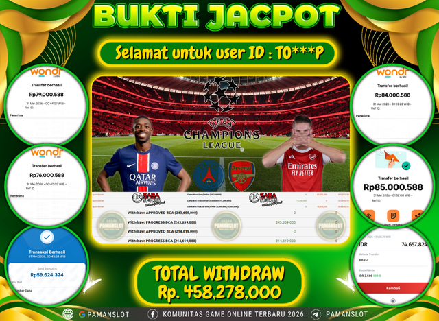 Selamat kepada Member PAMANSLOT SABA SPORTSBOOK - FOOTBALL : TO***P