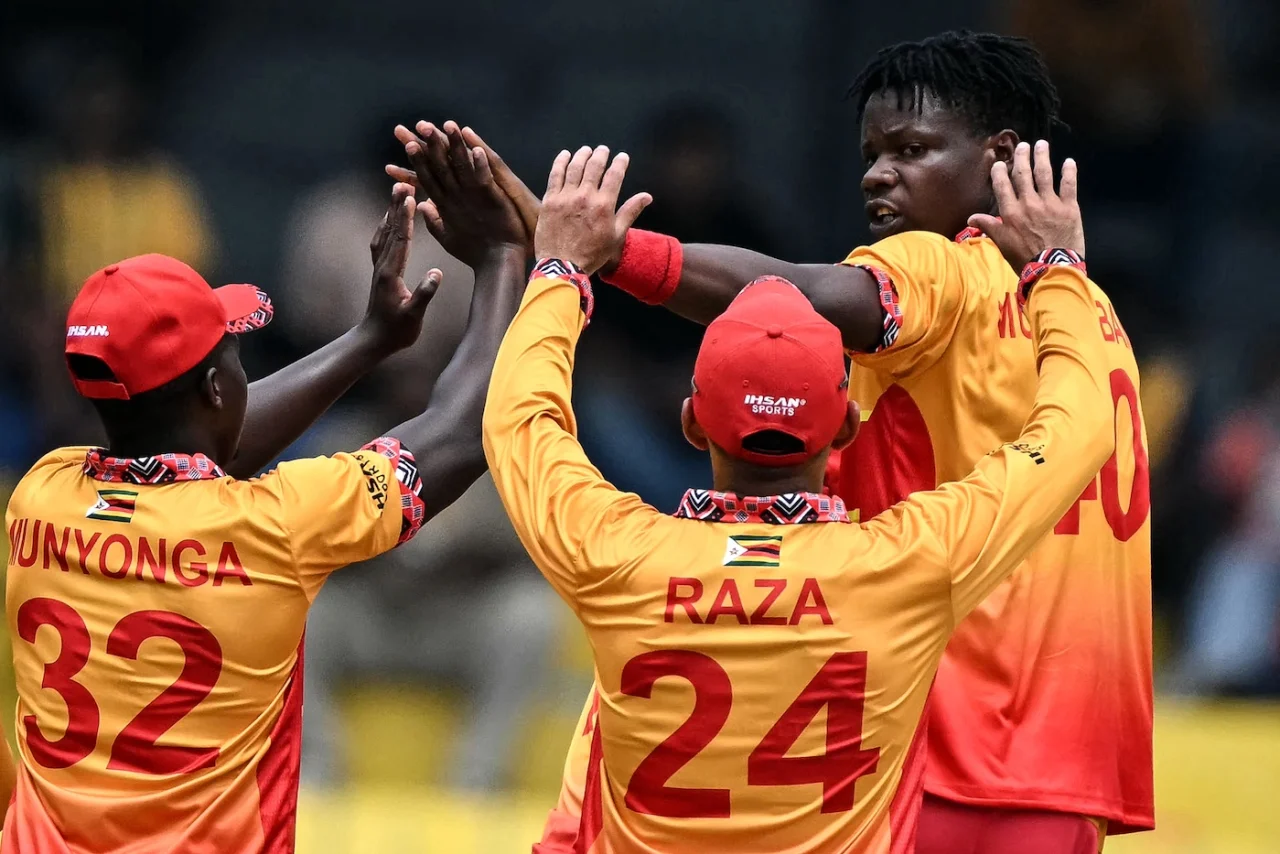 South African cricket players celebrating a wicket during the T20 World Cup