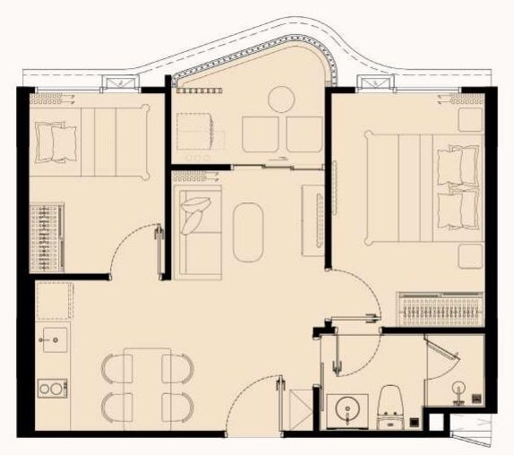 Coralina Kamala floor plan 1 Bedroom Plus, from 46 m²
