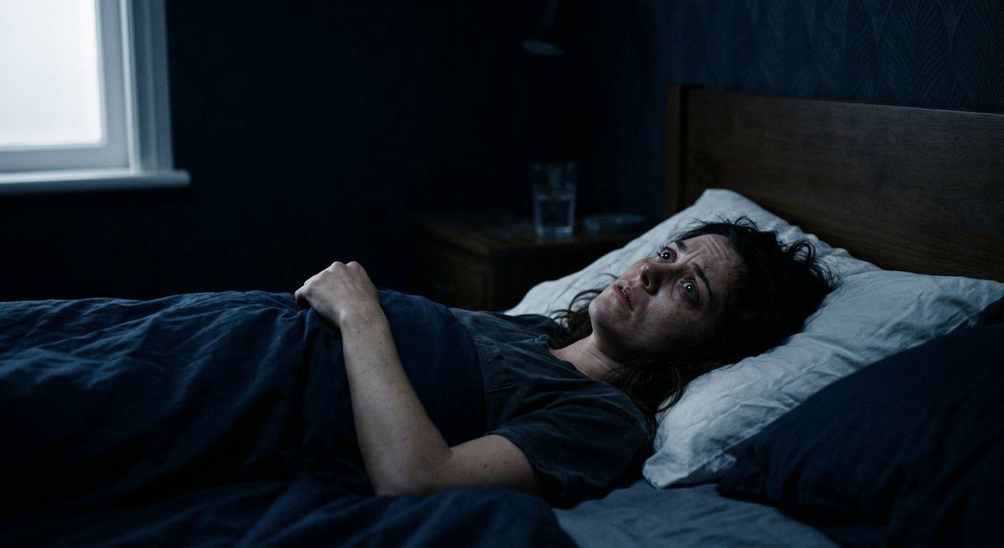 Gestresste person liegt nachts wach im bett.