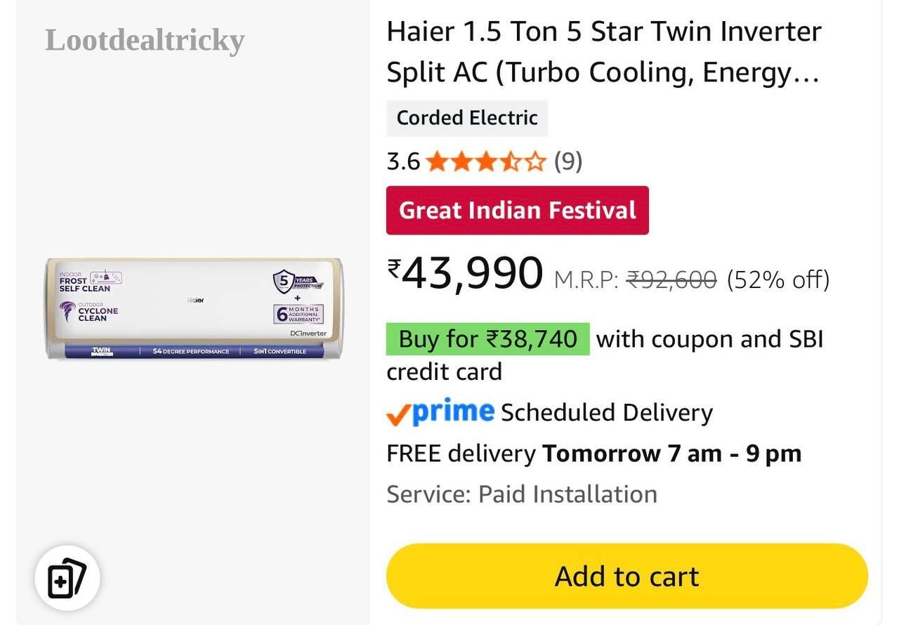 Haier 1 5ton – Just ₹38740 | Loot Lo