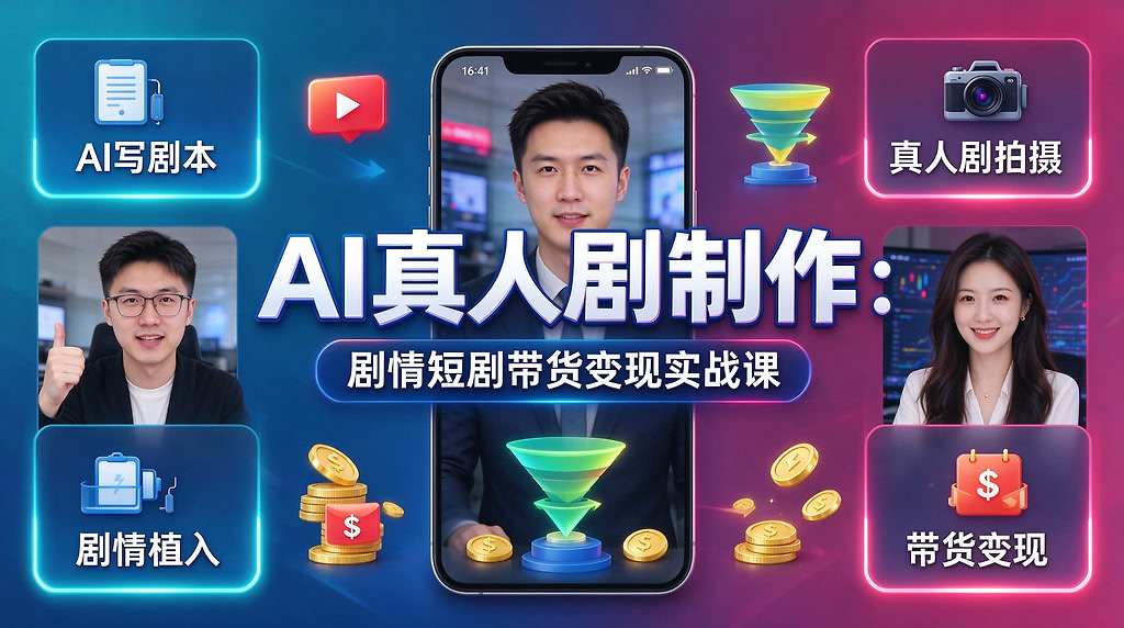 AI真人剧制作，剧情短剧带货变现实战课