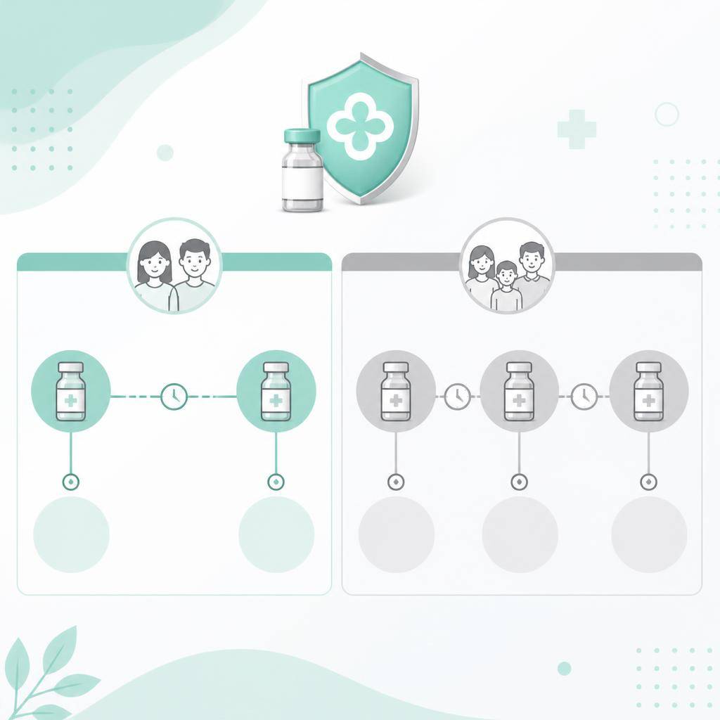 HPV 9가 백신 접종 횟수와 간격을 설명하는 깔끔한 한국어 예방접종 일정 인포그래픽, 2