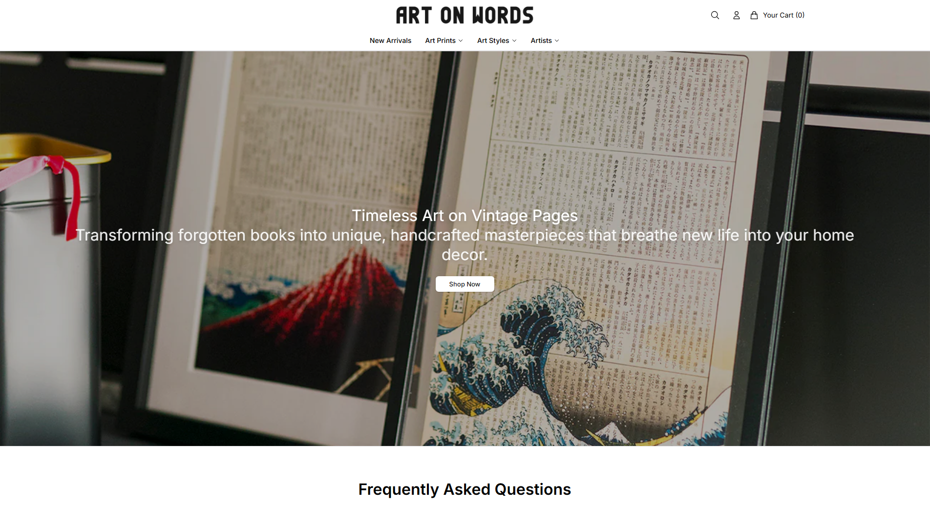 Stored capture of artonwordsstore.shop