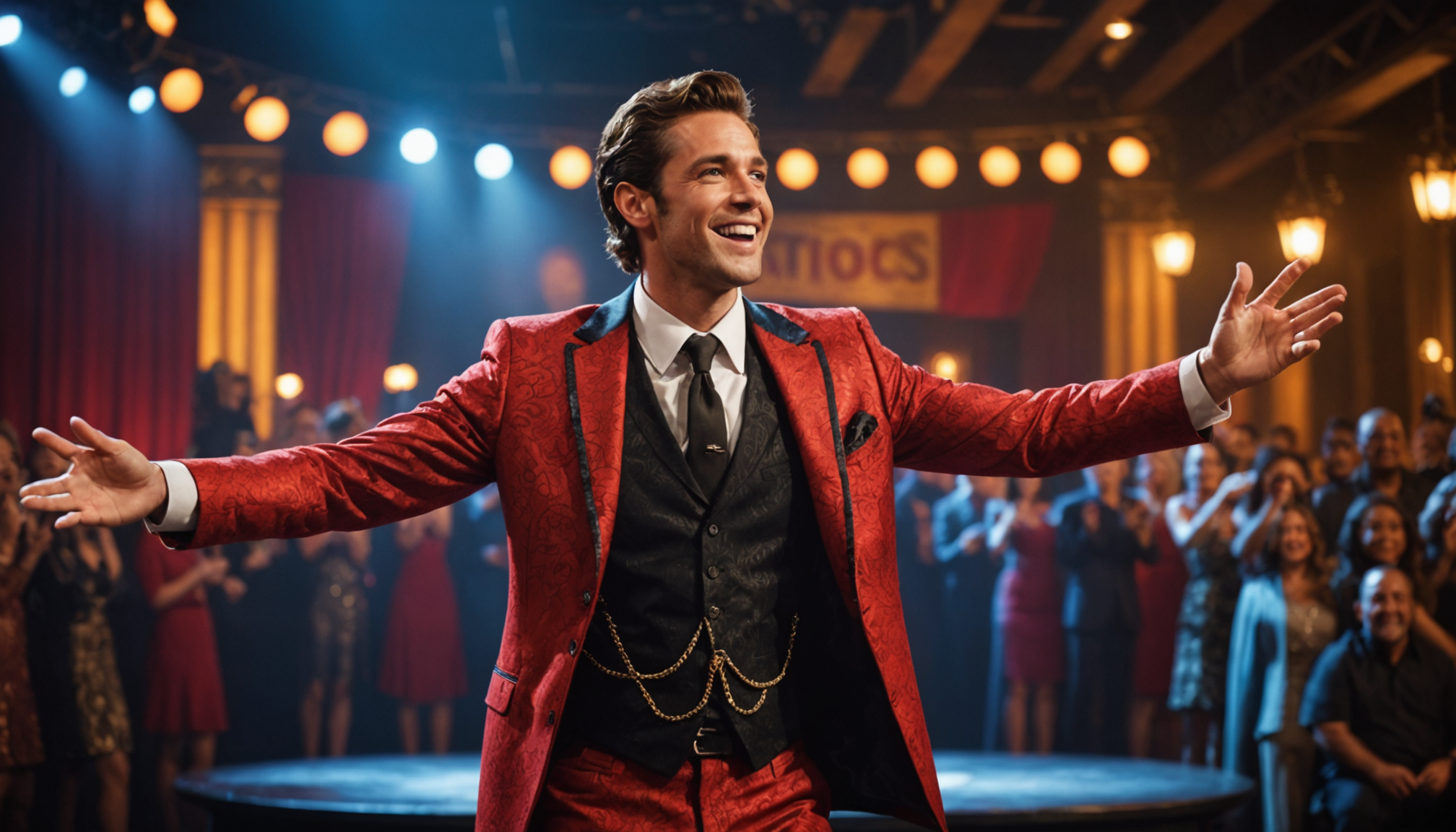 An inspiring performer in a vibrant film atmosphere