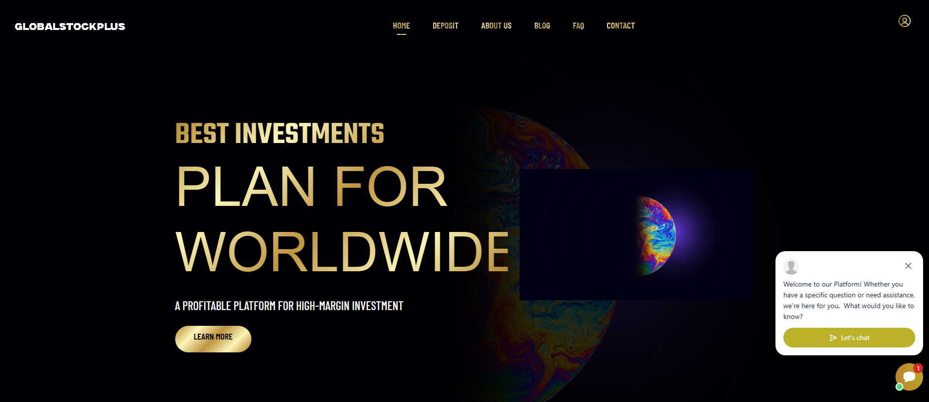 Forensic screenshot of globalstockplus.com showing the phishing page layout