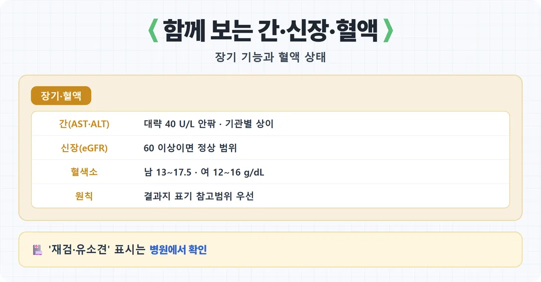 간 신장 혈색소 검진 항목 참고범위 카드