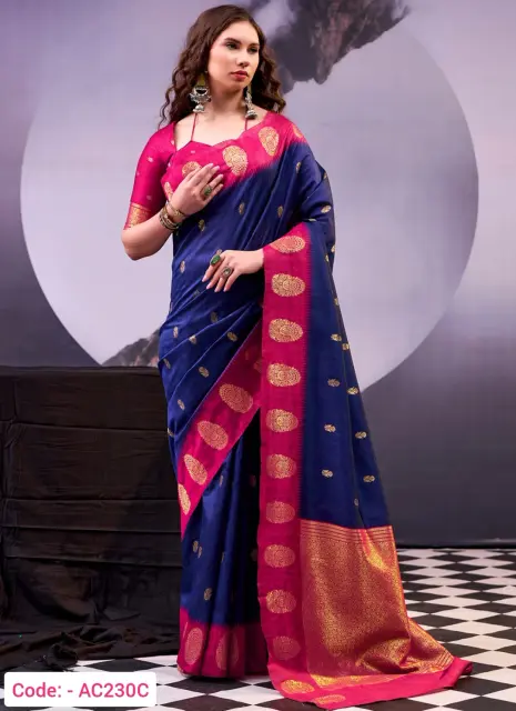Blue color cotton silk saree