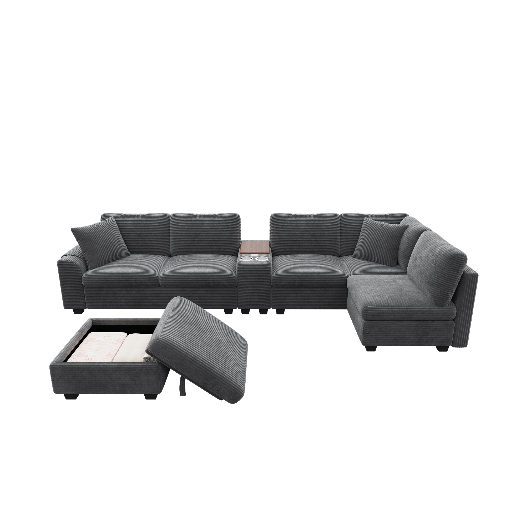 Canapé d'angle modulable gris sur fond blanc