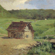 Пейзаж с избой и мостиком Начало 1880 х
