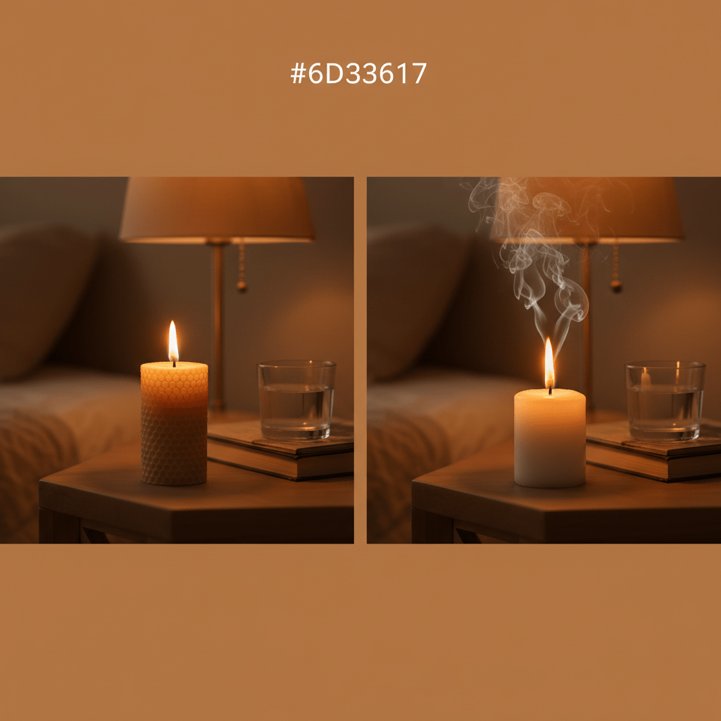 Pure beeswax candle product shot with premium natural texture and wick detail