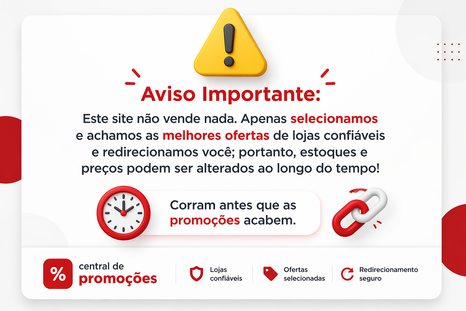 Aviso Importante: Redirecionamento de ofertas