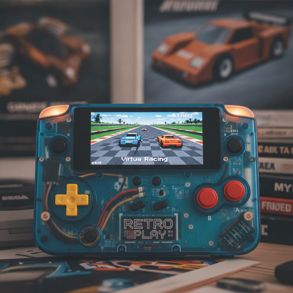 Screenshot of Virtua Racing showing a polygonal F1 car on a track