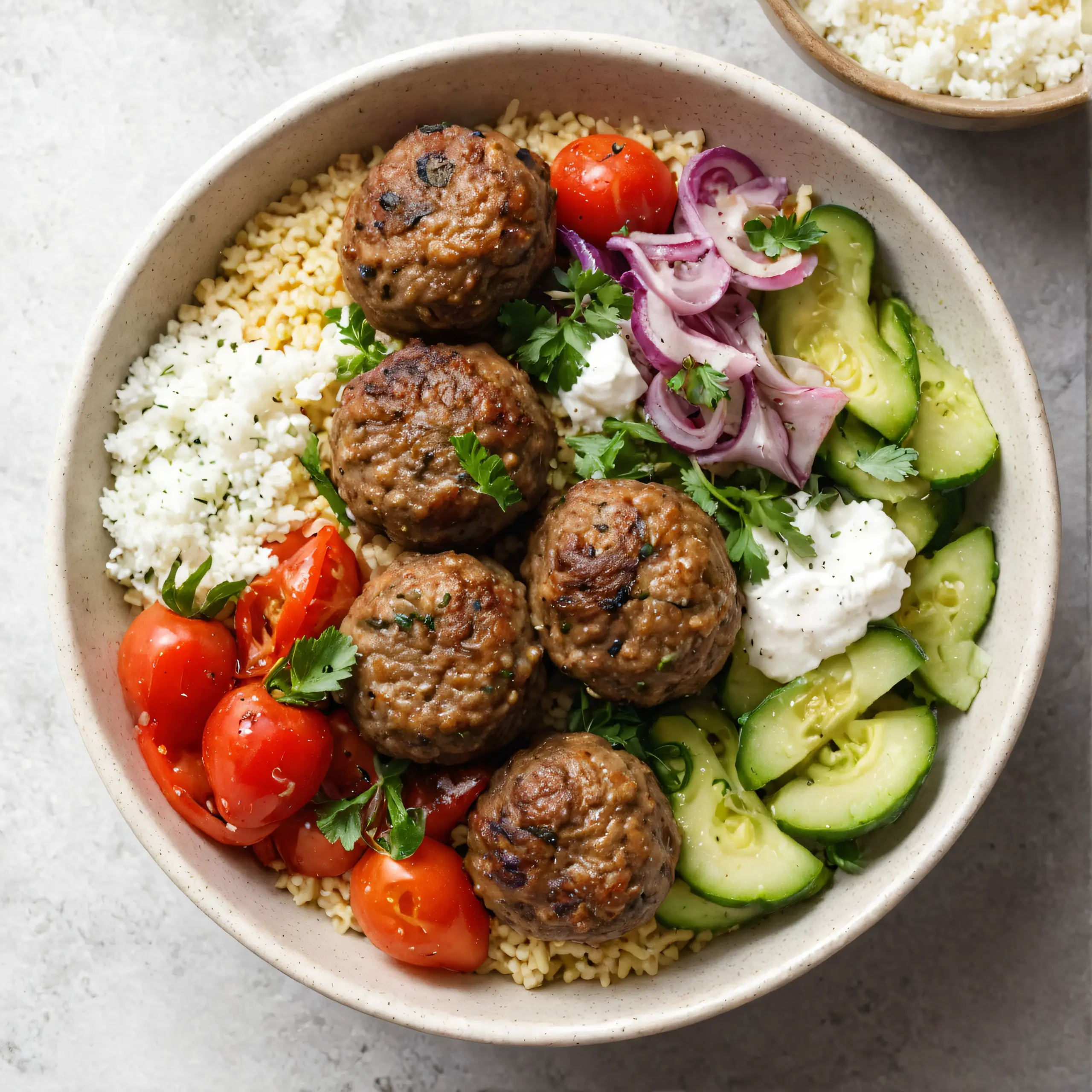 Mediterranean Lamb Meatball Bowls Dish