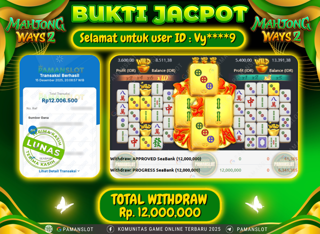 PAMANSLOT JACKPOT Game PG - Mahjong Ways 2 Rp.12,000,000- LUNAS