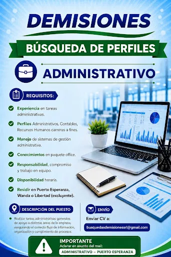 Se Busca Administrativo de Logistica en Puerto Libertad, Wanda y Esperanza