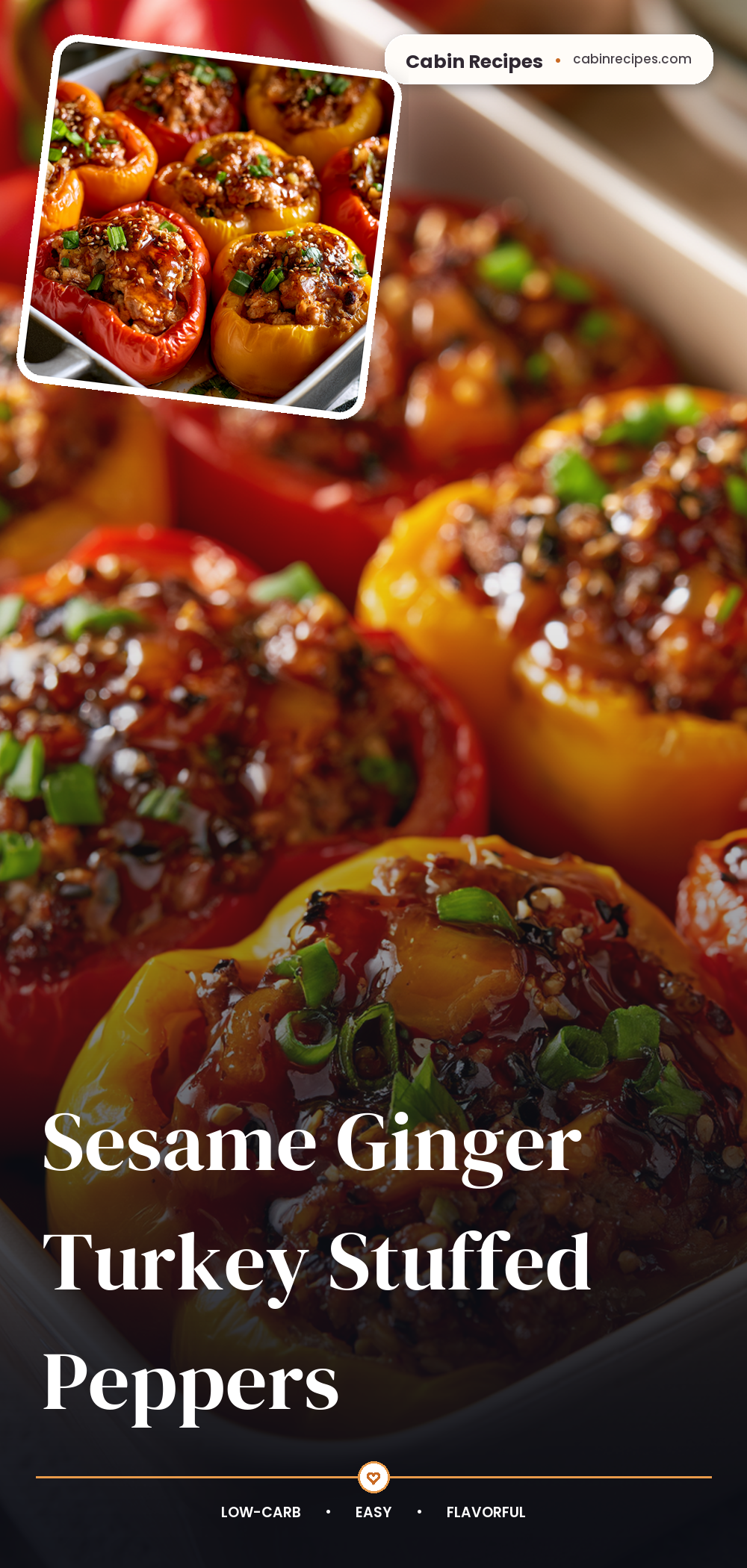 Pinterest graphic for Sesame Ginger Turkey Stuffed Peppers