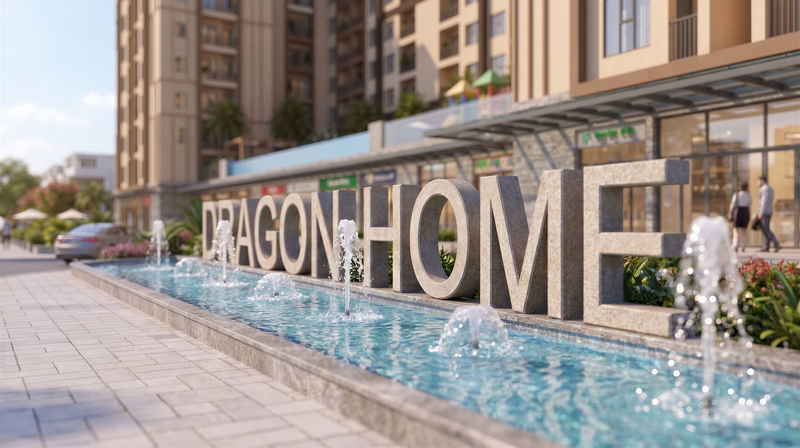 Biểu tượng Dragon Home với đài phun nước tại sảnh dự án