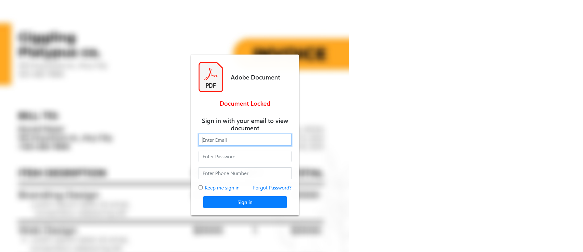 Forensic screenshot of [REDACTED] showing the phishing page layout