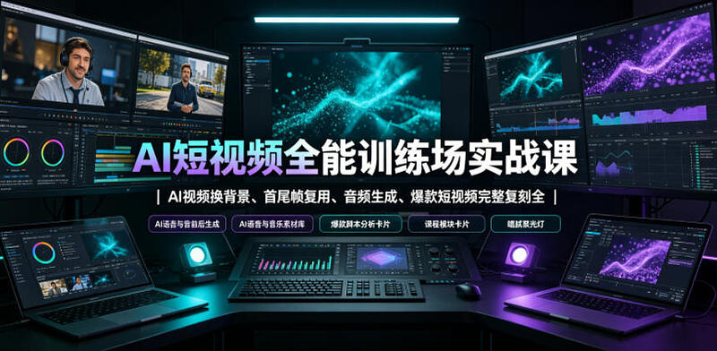 AI短视频全能训练场实战课｜AI视频换背景、首尾帧复用、音频生成、爆款短视频完整复刻