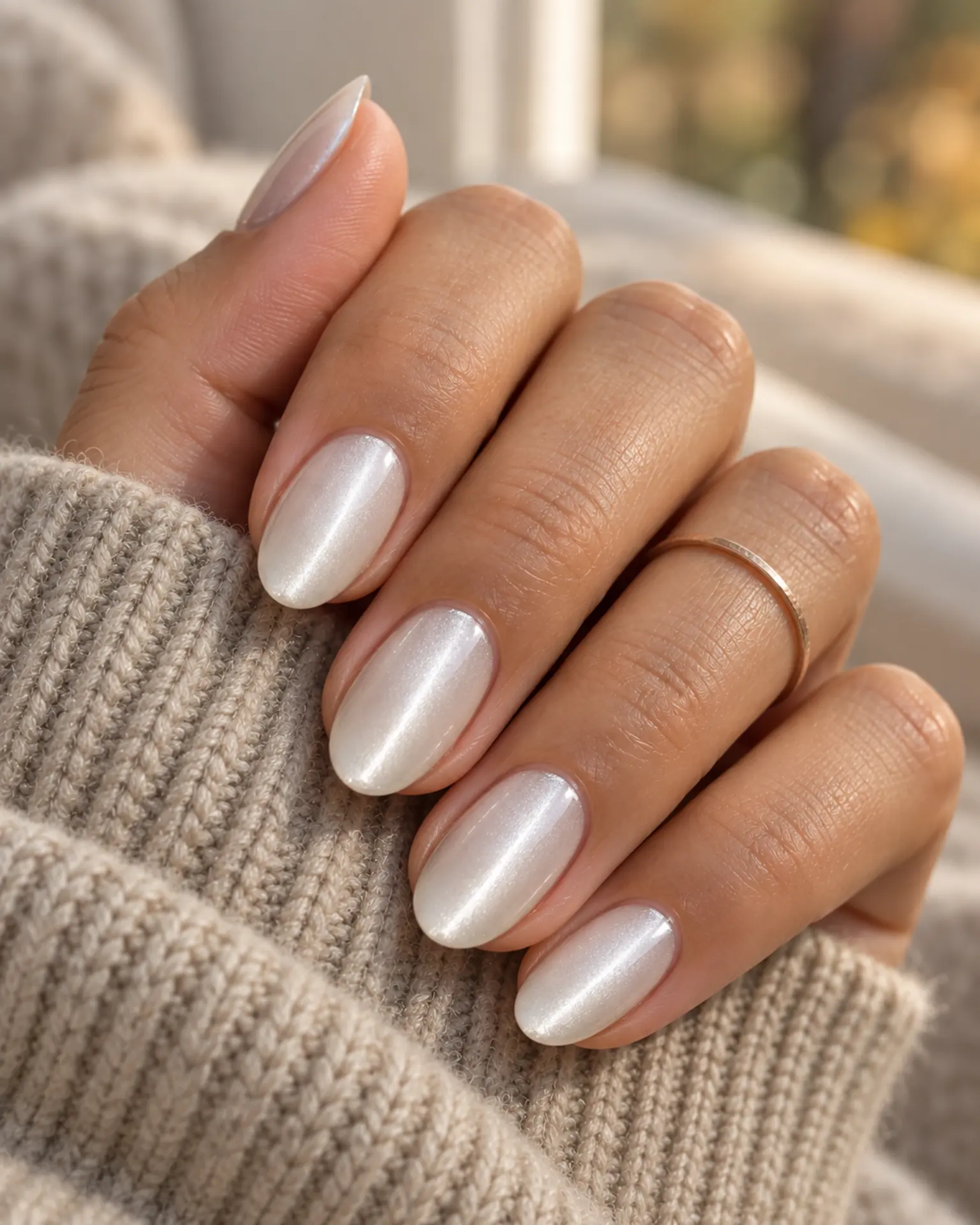 Pearl White Velvet Cat-Eye manicure inspiration for white nail ideas