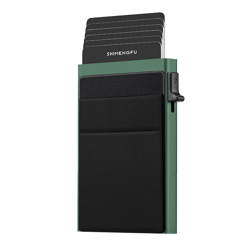 Green RFID Blocking Aluminum Wallet - Slim Pop Up Card Holder - 10+ Card Capacity, Cash Pocket, Lightweight Front Pocket Design