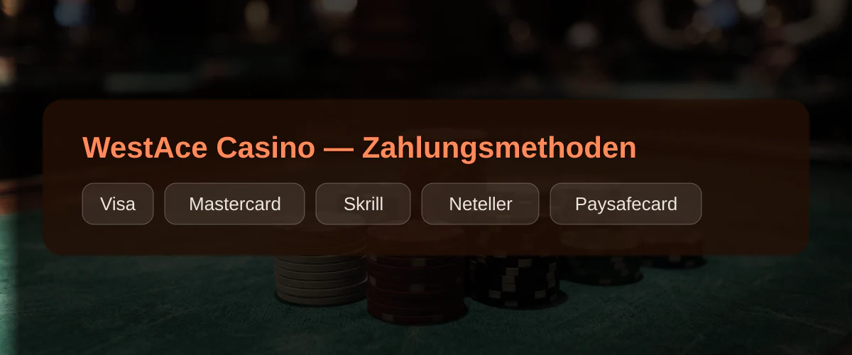 WestAce Casino — Zahlungsmethoden: Visa, Mastercard, Skrill, Neteller, Paysafecard