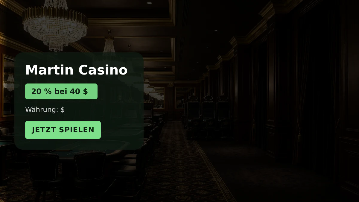 Martin Casino � Willkommensbonus 20 % bei 40 $ + 35 FS, Zahlungen: Visa, Mastercard, Skrill, Sofort, Revolut