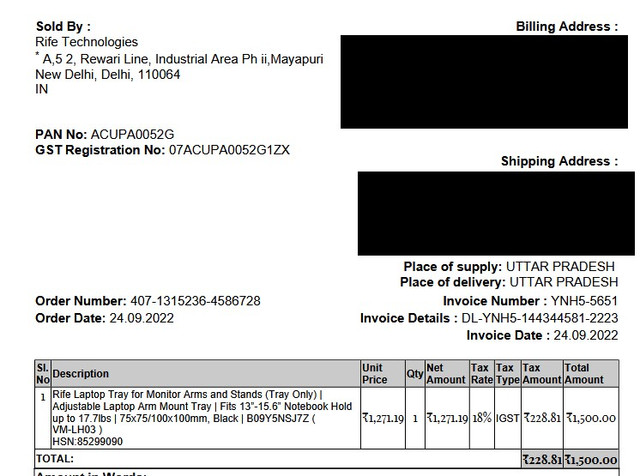 LAPTOP TRAY BILL