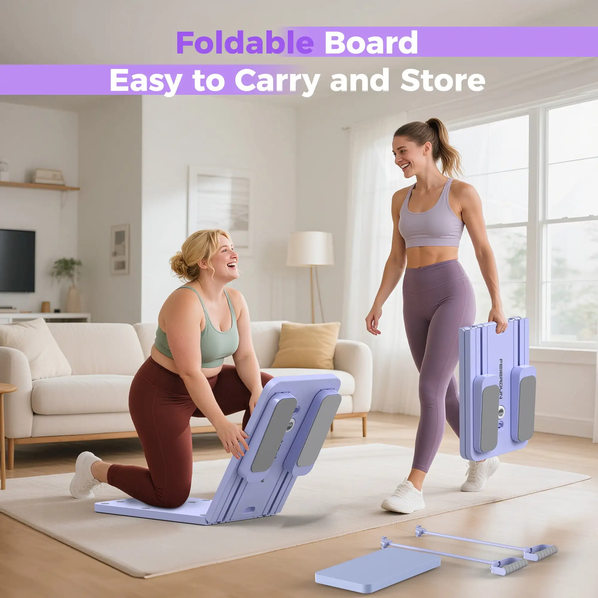 FED 5 in 1 Folding Pilates Board, Pilates Reformer Set with 300 LBS Weight Capacity, Portable Home Pilates for Woman (Purple) view 4