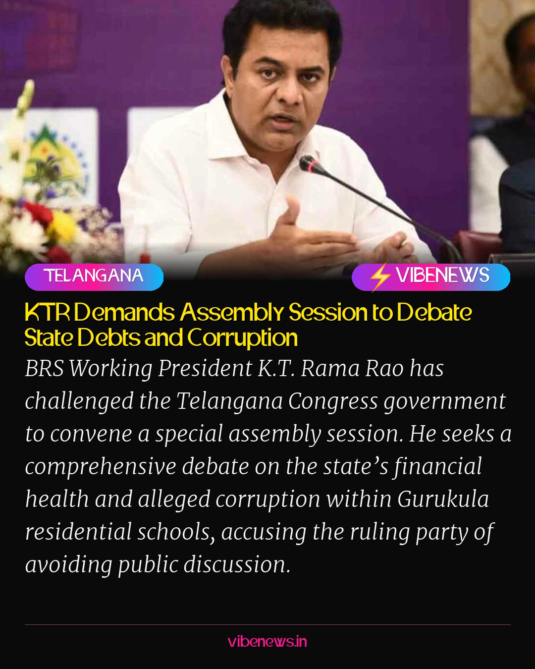 KTR Demands Assembly Session to Debate State Debts and Corruption