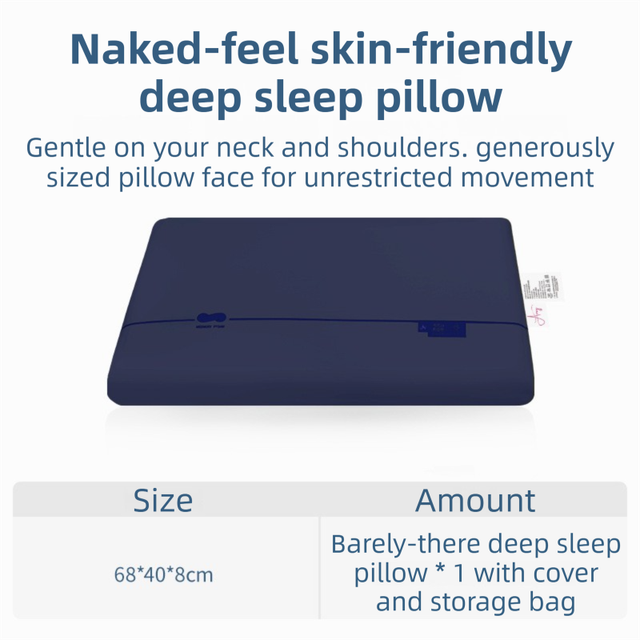 Navy Blue Deep Sleep Slow Rebound Memory Foam Pillow with Washable Cover and Storage Bag - Broad Surface and All-Around Neck Support, 68 x 40 x 8 cm for Back and Side Sleepers