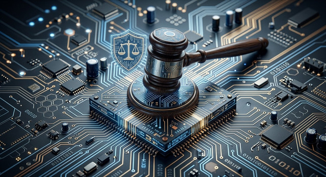 Immagine concettuale che rappresenta la governance e la legge digitale sull'IA.