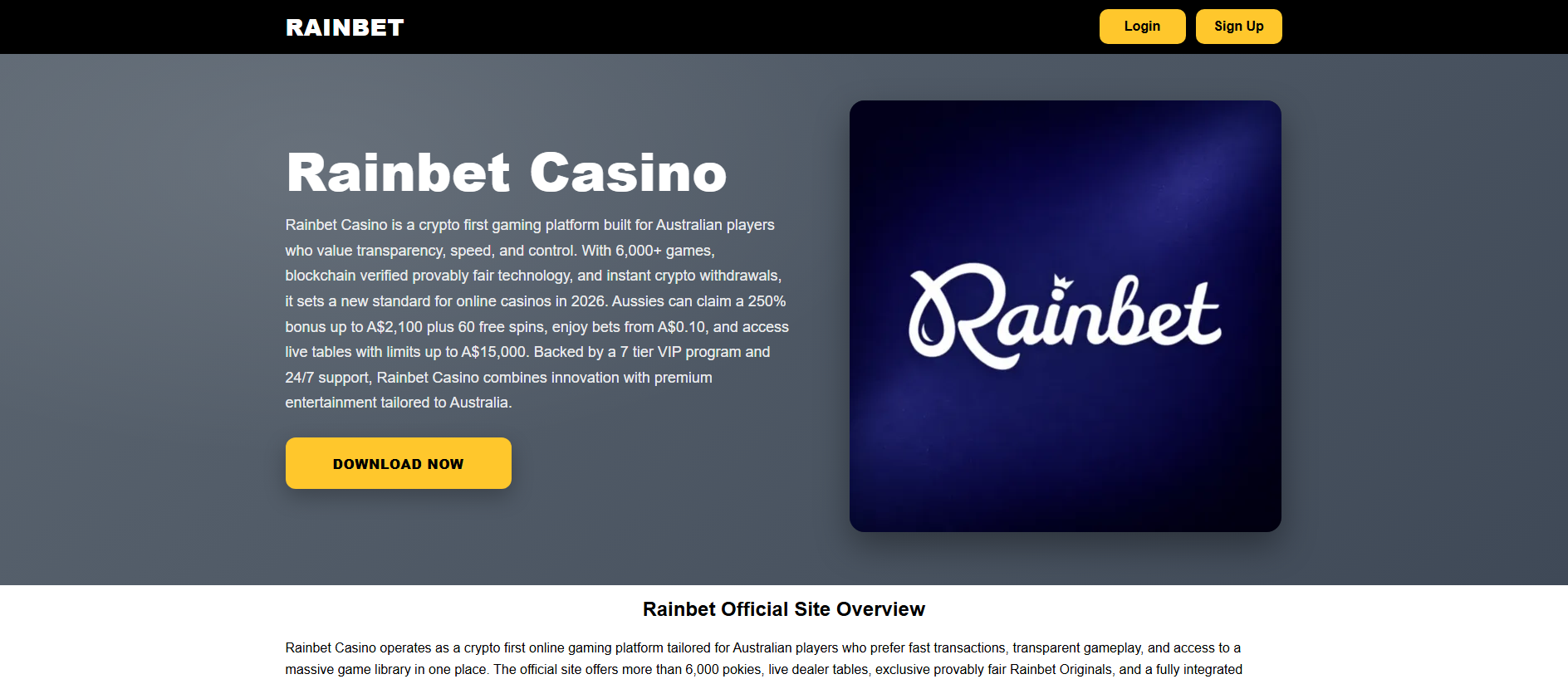 Stored capture of rainbetcasinoau.com