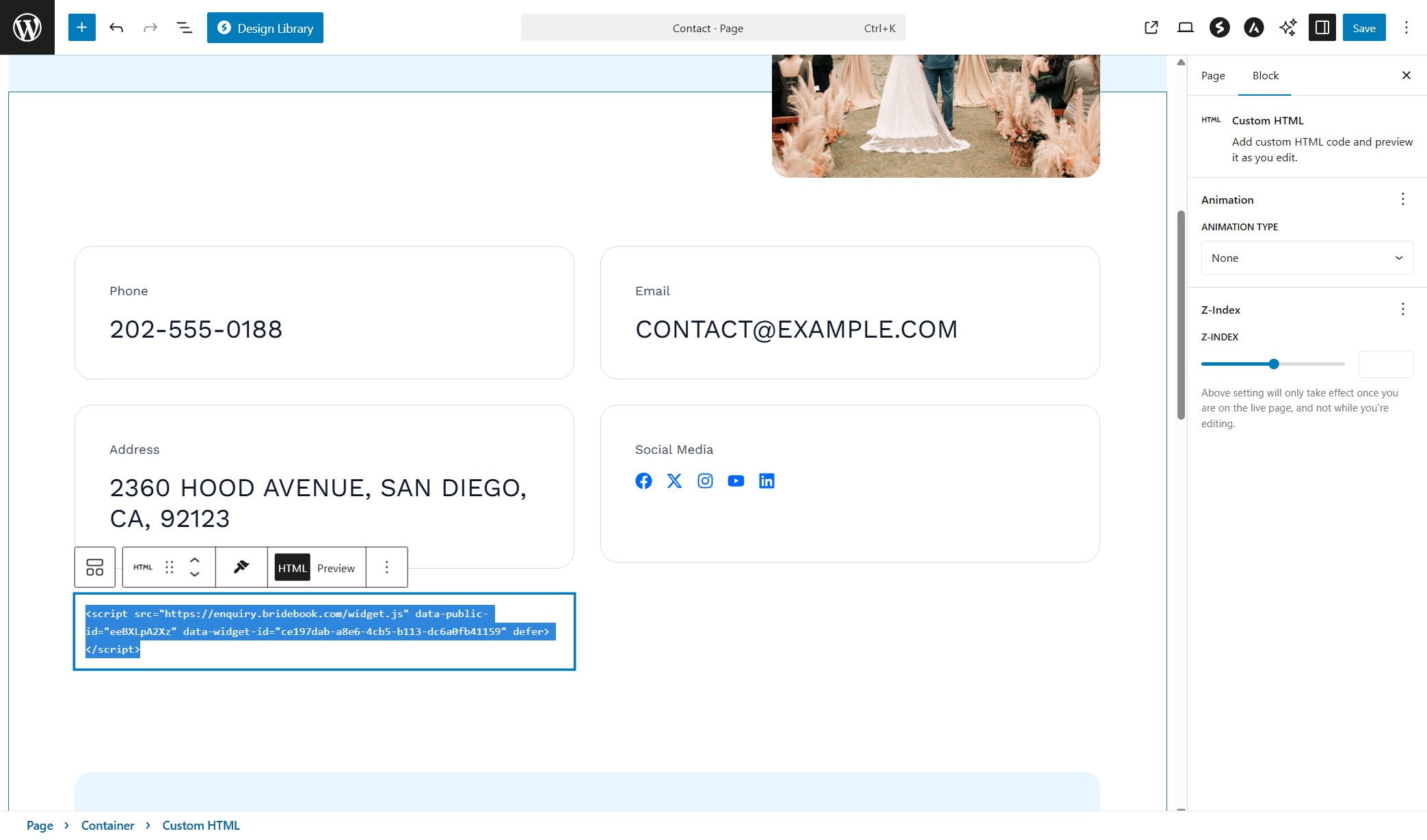 Custom HTML block for popup button