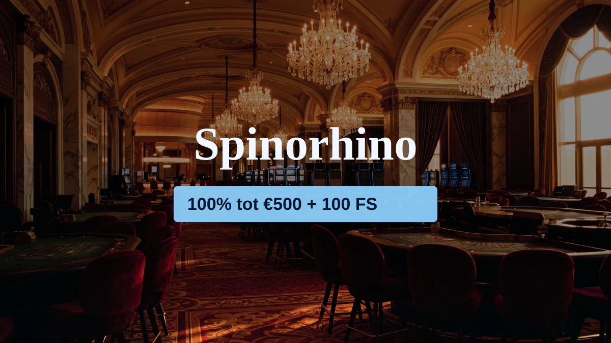 Spinorhino casino — welkomstbonus 100% tot €500 + 100 FS, betalingen: Visa, Mastercard, iDEAL, Apple Pay, Google Pay