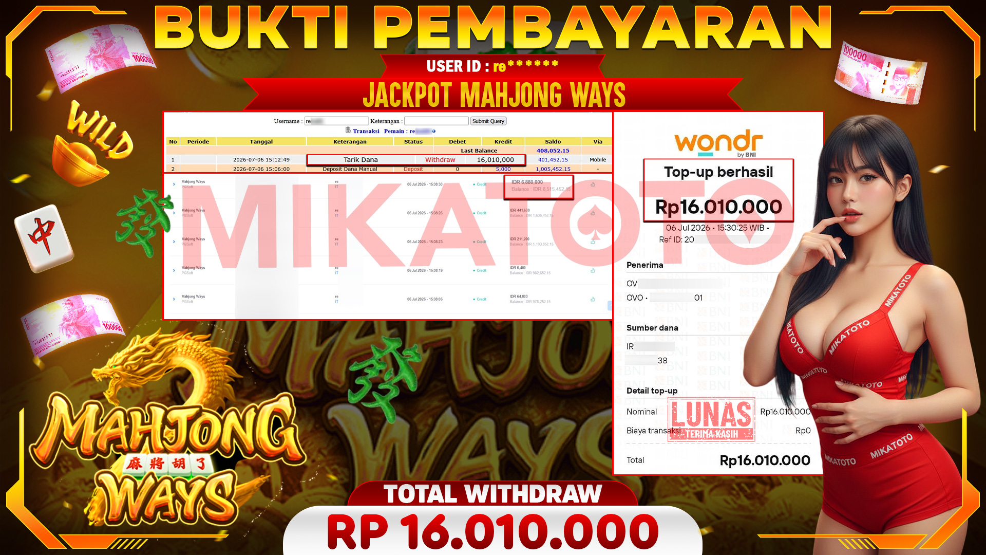 🏆 SELAMAT KEPADA PEMENANG JACKPOT DI Mahjong Ways - PGSoft 16,010,000🏆