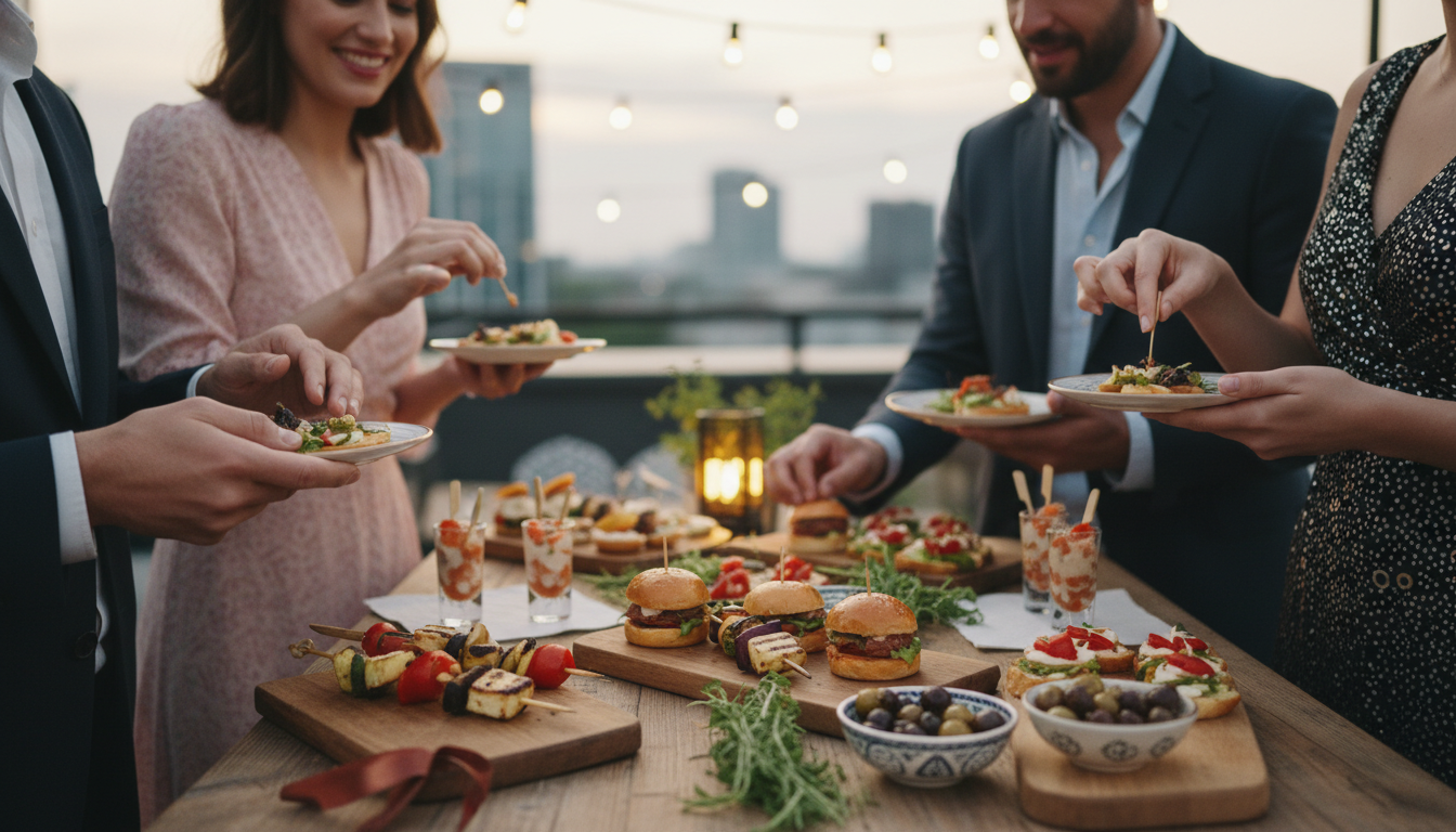 elegant finger food table with small appetizers for a party