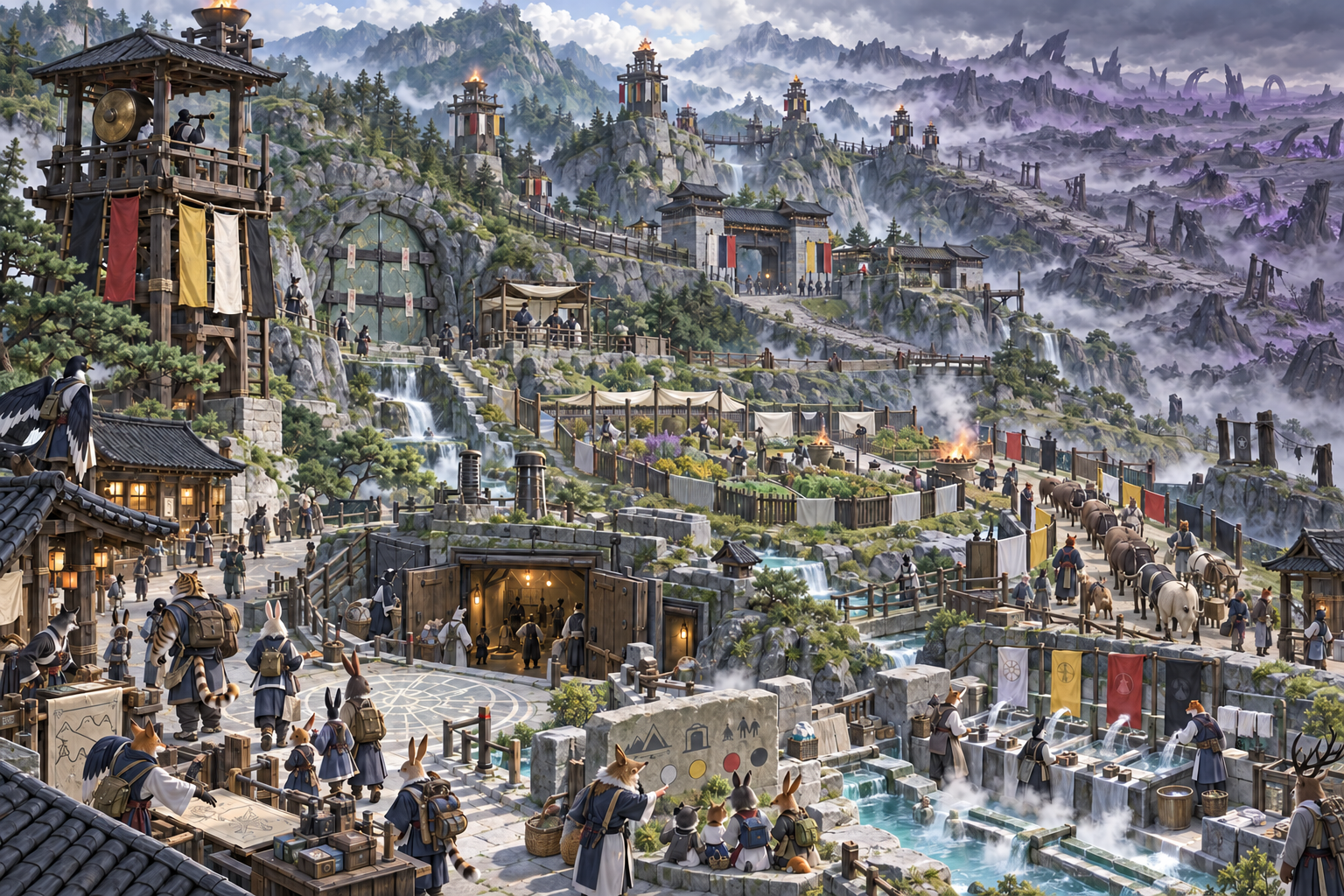Eastpoint, the Jade Foothills of Seoul, with fortified valleys, warded gates, mountain defenses, and border roads