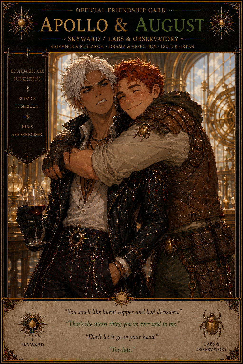 Apollo and August official friendship card, Skyward and Labs and Observatory