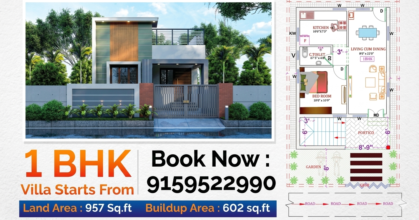 1BHK Villa Plan