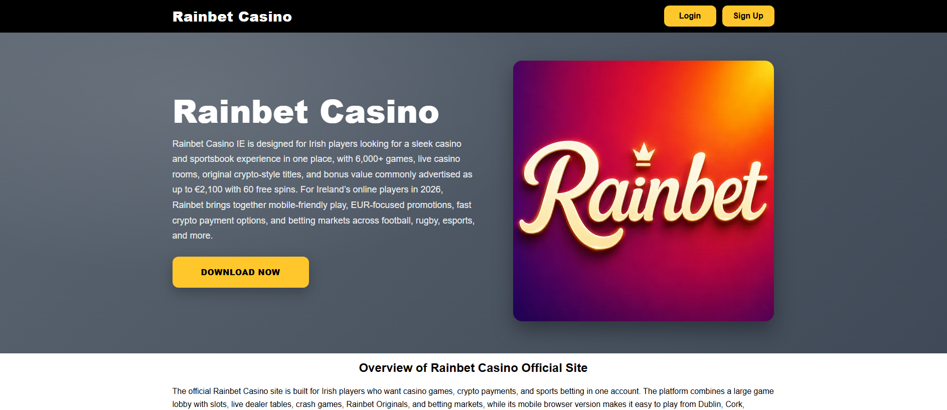 Stored capture of rainbet-casino-ie.com