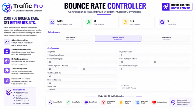 Traffic Pro YouTube views module with campaign setup and performance tracking