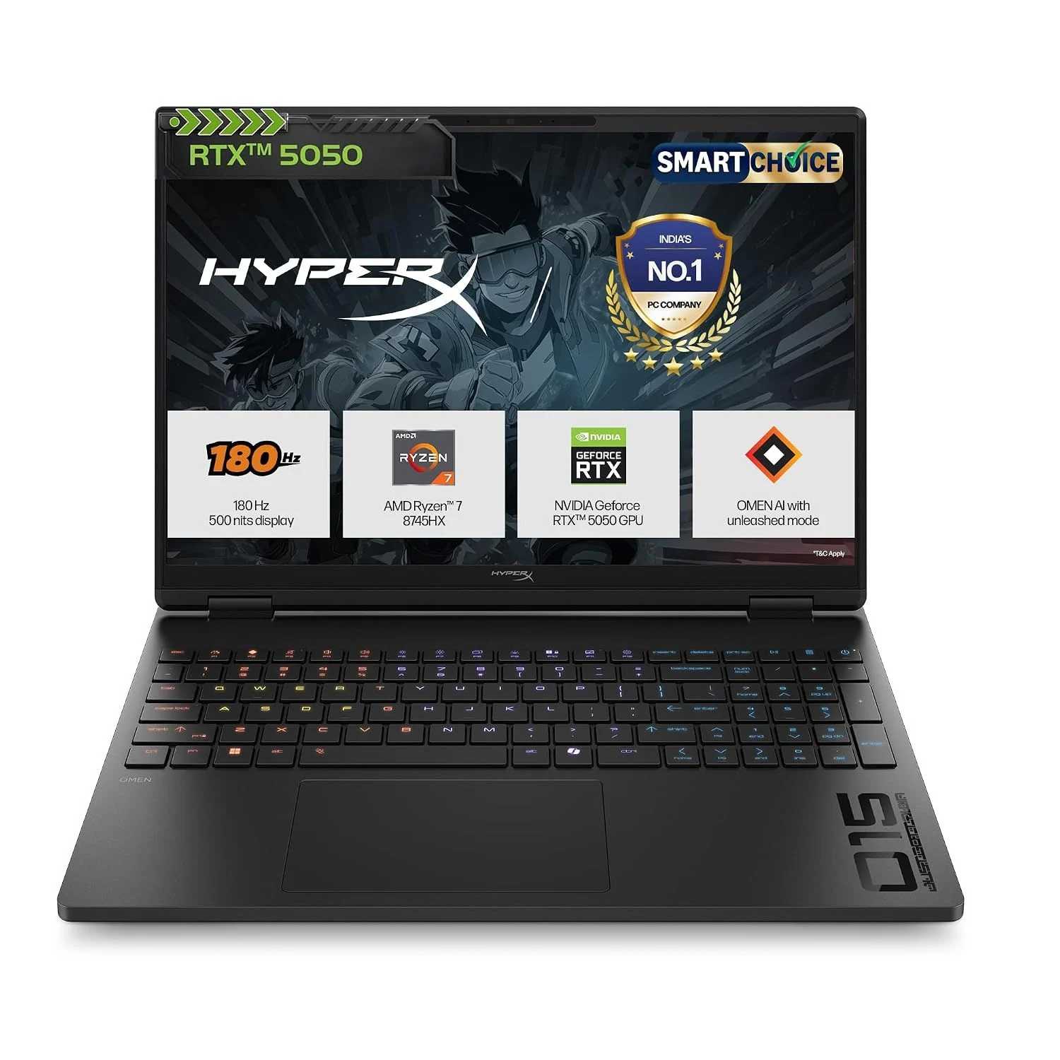 HP HyperX OMEN 15 Smartchoice, AMD Ryzen 7 8745HX, 8GB-RTX 5050, 16GB DDR5(Upgradeable)1TB SSD, 2.5K (2560 x 1600) 500 nits, 3ms, 15.3''/38.9cm, Win11, Office24, Black, 2.42kg, gb0204AX, Gaming Laptop