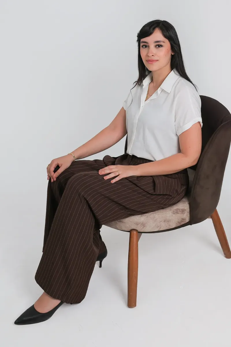 Brown Pinstripe Wide Leg Pants