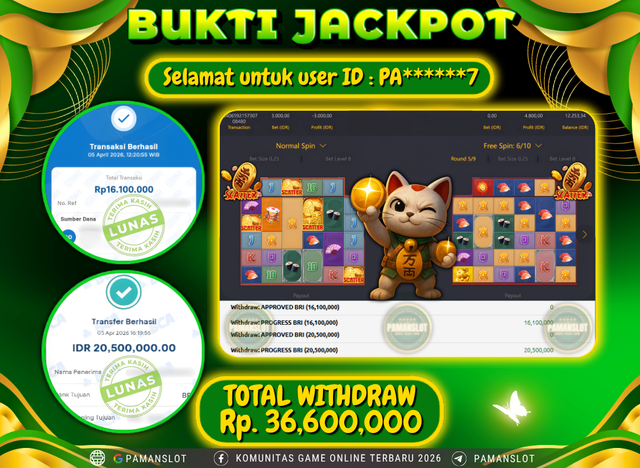 Selamat kepada Member PAMANSLOT Game Lucky Neko : PA******7