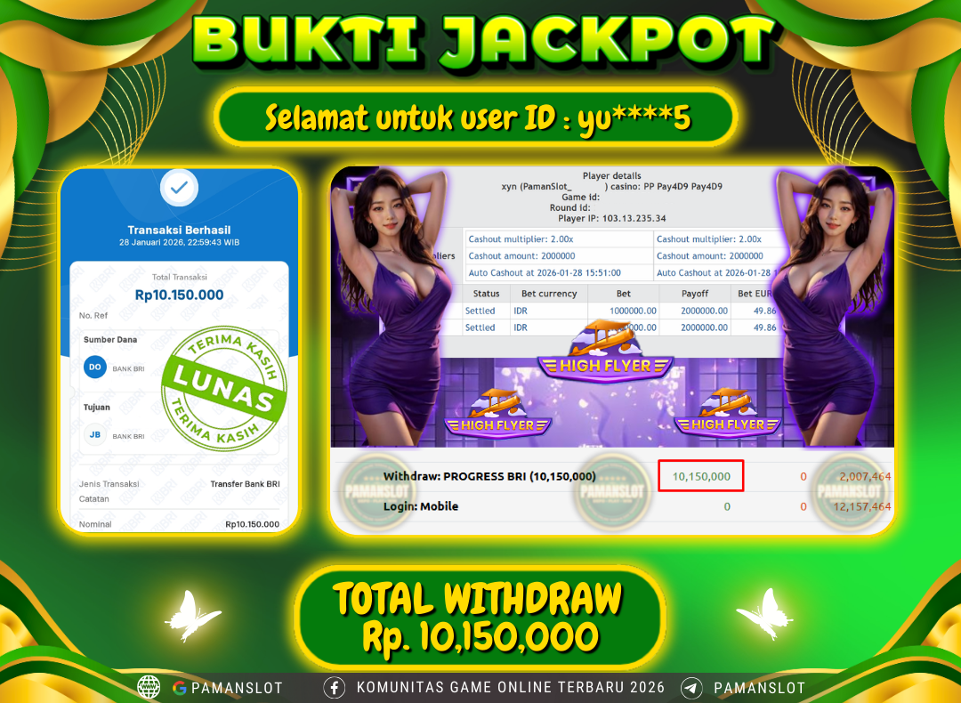 PAMANSLOT JACKPOT Game Live Games PP-High Flyer Rp.10,150,000- LUNAS