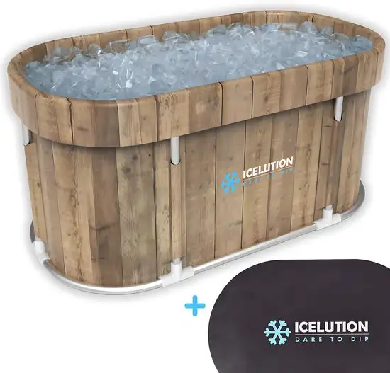 Icelution ijsbad ovaal XL - 2- personen opvouwbaar zitbad - houtlook -Wim Hof Methode - Ice Bath - ZitBadXL.nl